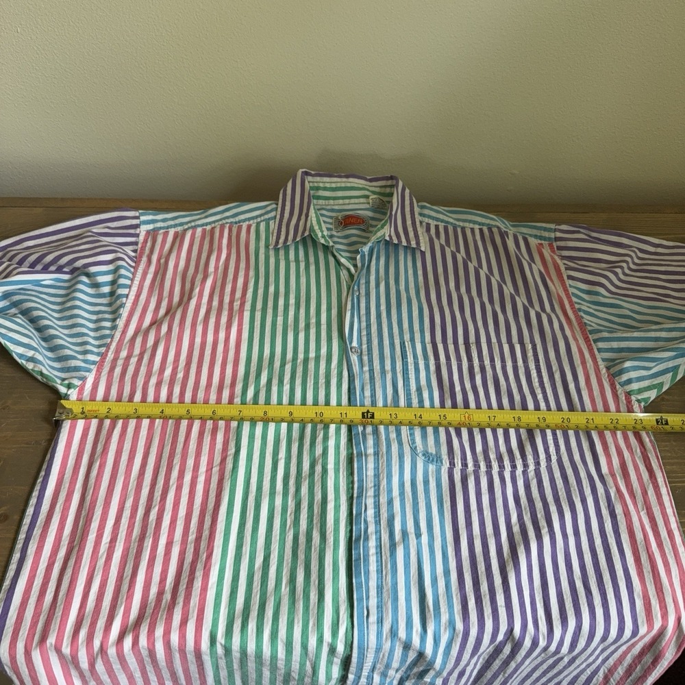 Duner Men's Large Colorful Striped Vintage 90's Short Sleeve Button Up Shirt - Picture 7 of 8